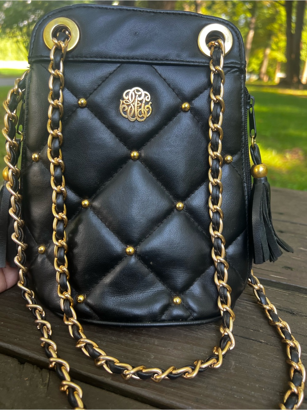 Quilted Black faux leather Crossbody Bag with Gold Chain